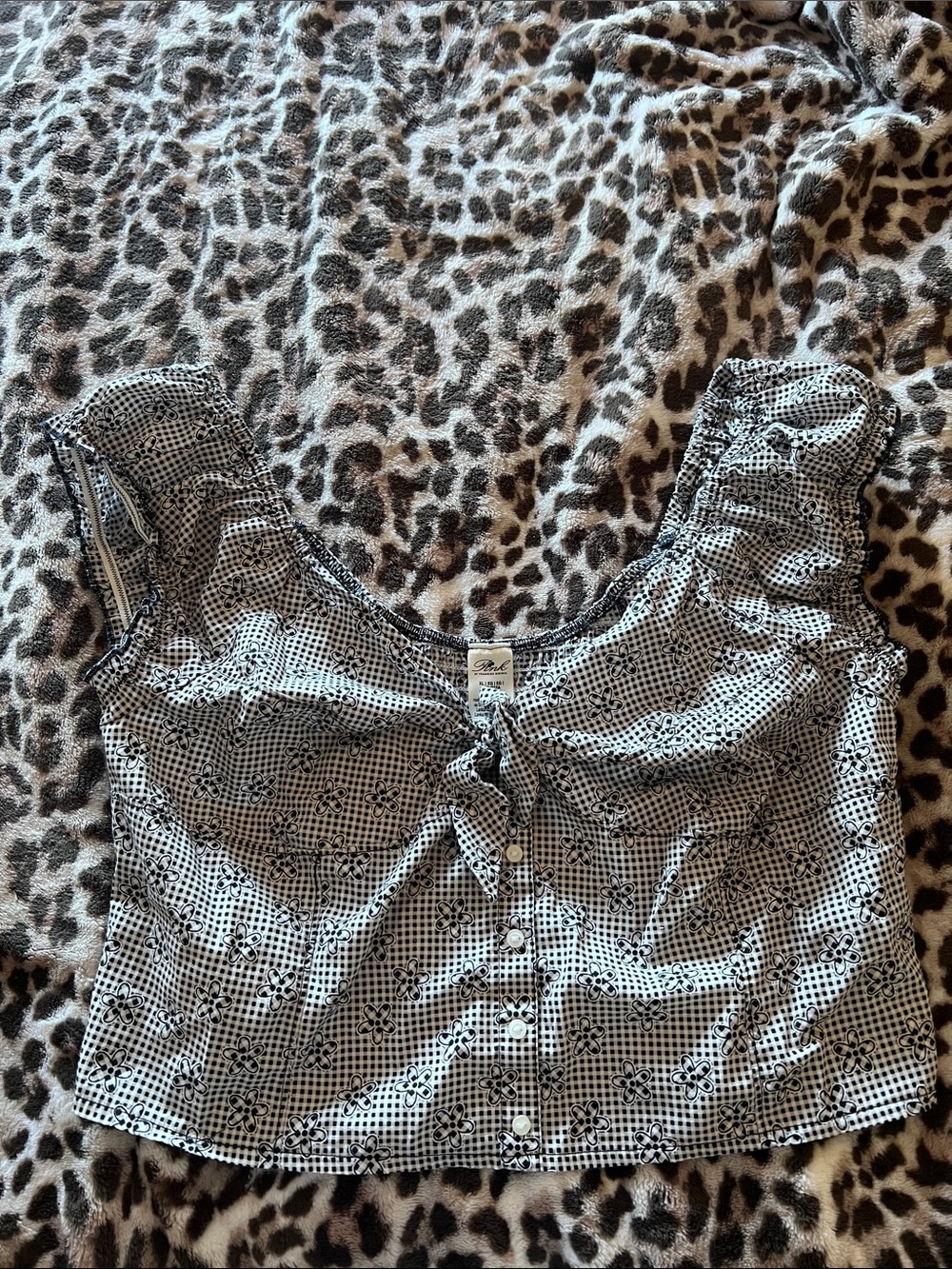 Pink Frankie’s Bikini Black and White Gingham Crop Top - Women